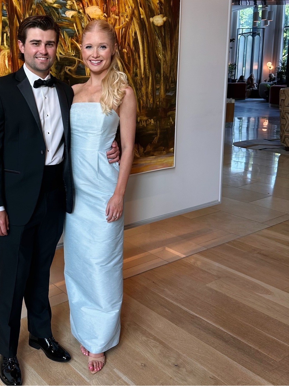 Strapless Light Blue Maxi Gown